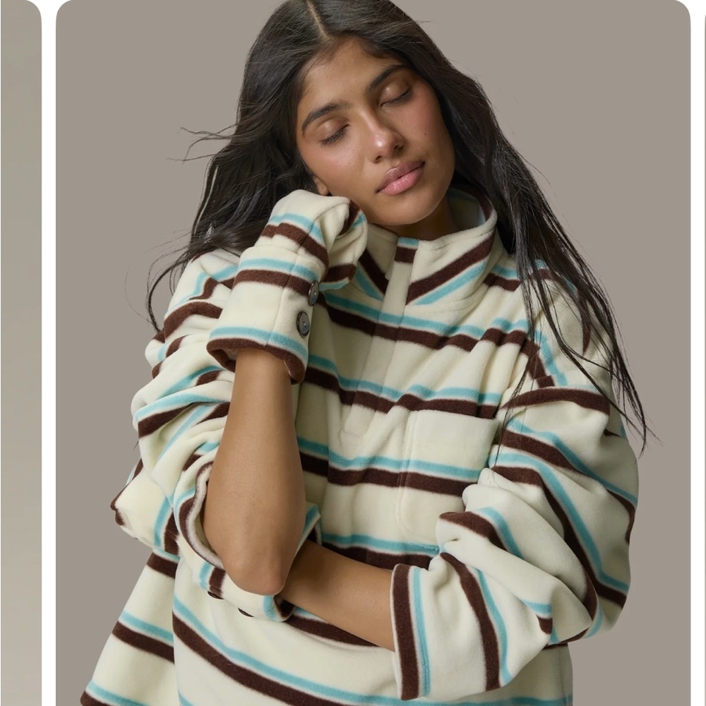SISTERS AND SEEKERS Benson Striped Zip Pullover Fleece + Benson Striped Mittens